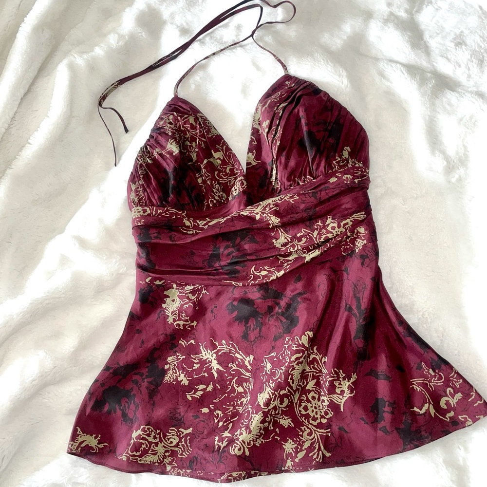 100% silk burgundy Express Halter top